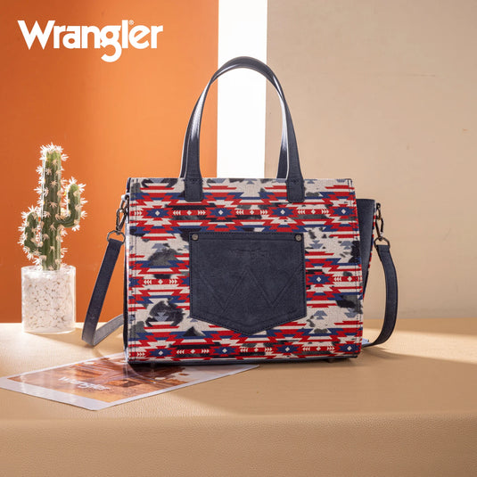 WG302-8130NY - Wrangler Aztec Print Tote/Crossbody - Navy