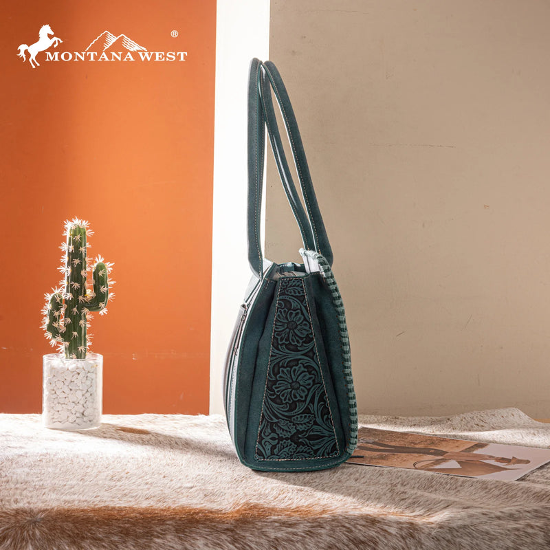 Load image into Gallery viewer, MW1355G-8317TQ - Montana West Tooled Concealed Carry Tote - Turquoise
