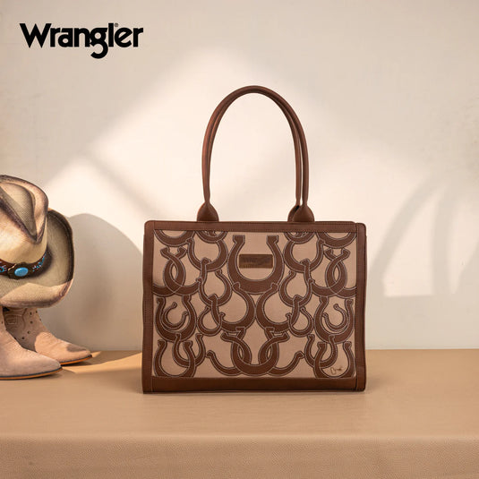 WG292-8110BR - Wrangler Horseshoe Cutout Carry-All Large Tote Bag - Brown