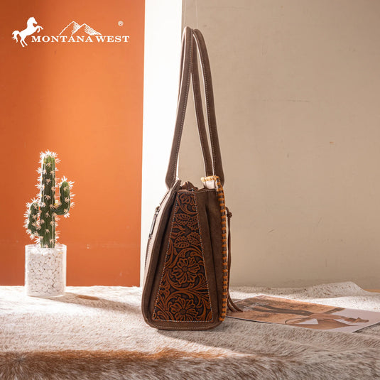 MW1355G-8317BR - Montana West Tooled Concealed Carry Tote - Brown