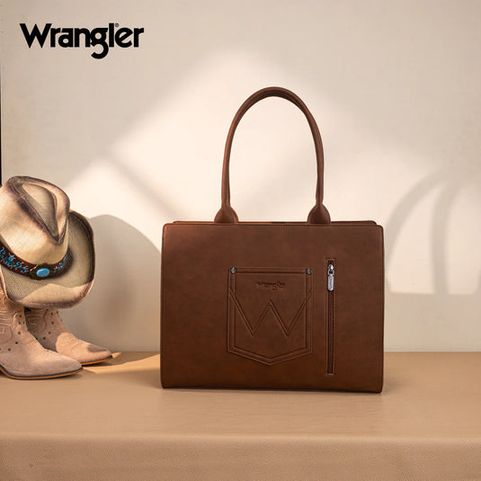 WG292-8110BR - Wrangler Horseshoe Cutout Carry-All Large Tote Bag - Brown