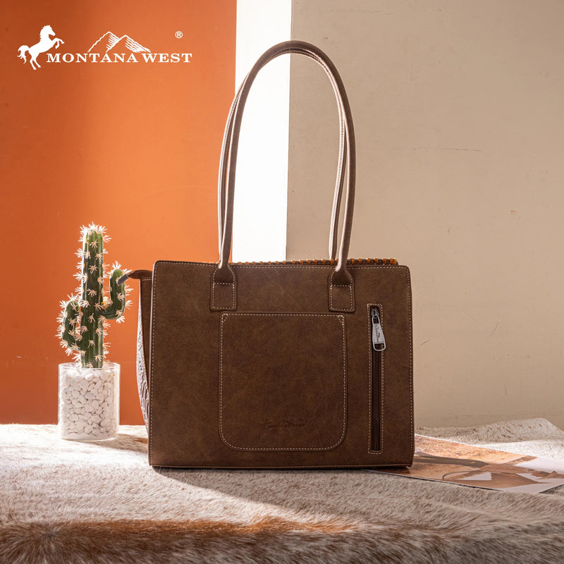 Load image into Gallery viewer, MW1355G-8317BR - Montana West Tooled Concealed Carry Tote - Brown
