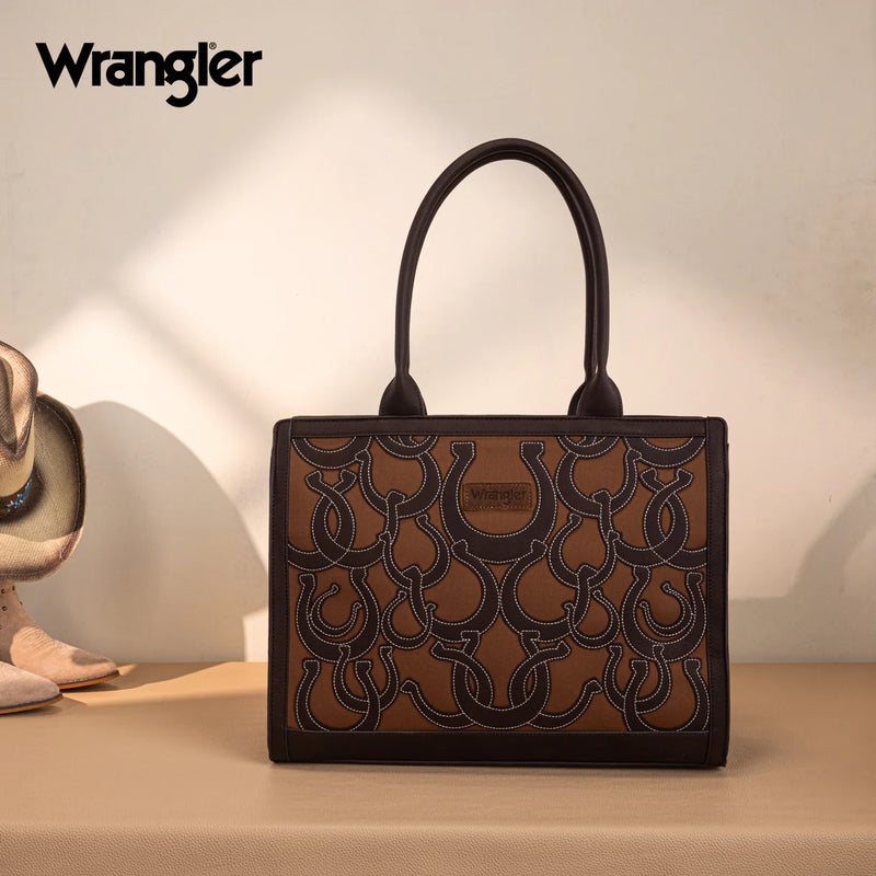Load image into Gallery viewer, WG292-8110CF - Wrangler Horseshoe Cutout Carry-All Large Tote Bag - Coffee
