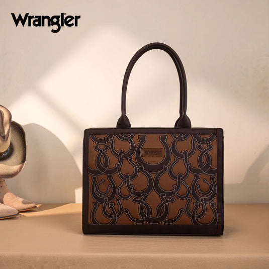 WG292-8110CF - Wrangler Horseshoe Cutout Carry-All Large Tote Bag - Coffee