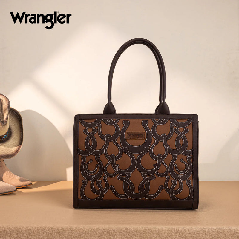 Load image into Gallery viewer, WG292-8110CF - Wrangler Horseshoe Cutout Carry-All Large Tote Bag - Coffee
