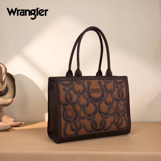 WG292-8110CF - Wrangler Horseshoe Cutout Carry-All Large Tote Bag - Coffee