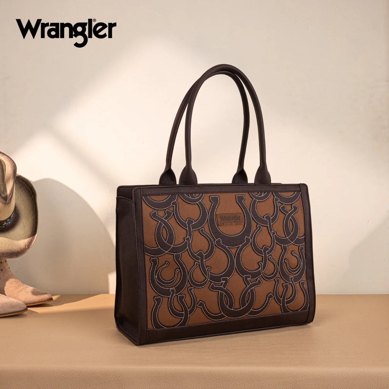 Load image into Gallery viewer, WG292-8110CF - Wrangler Horseshoe Cutout Carry-All Large Tote Bag - Coffee
