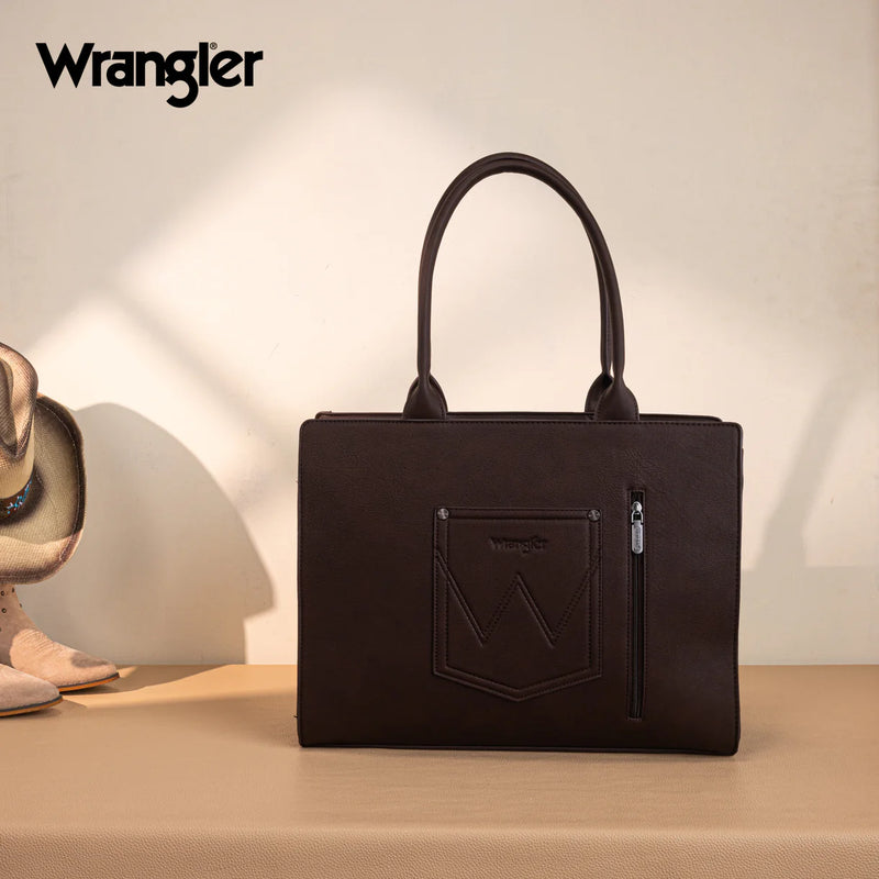 Load image into Gallery viewer, WG292-8110CF - Wrangler Horseshoe Cutout Carry-All Large Tote Bag - Coffee
