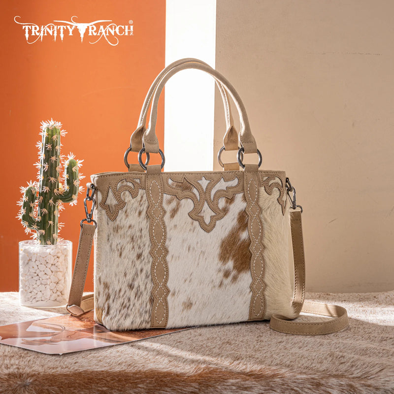 Load image into Gallery viewer, TR198G-8899TN - Trinity Ranch Genuine Hair-On Cowhide Collection Concealed Carry Tote - Tan
