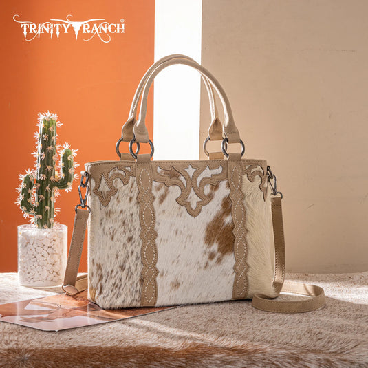 TR198G-8899TN - Trinity Ranch Genuine Hair-On Cowhide Collection Concealed Carry Tote - Tan