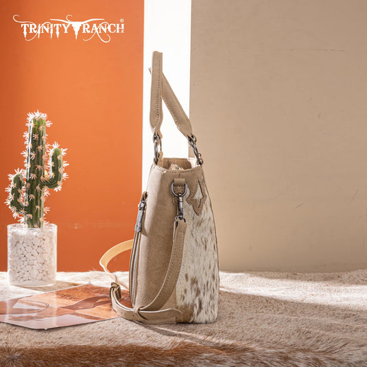 TR198G-8899TN - Trinity Ranch Genuine Hair-On Cowhide Collection Concealed Carry Tote - Tan