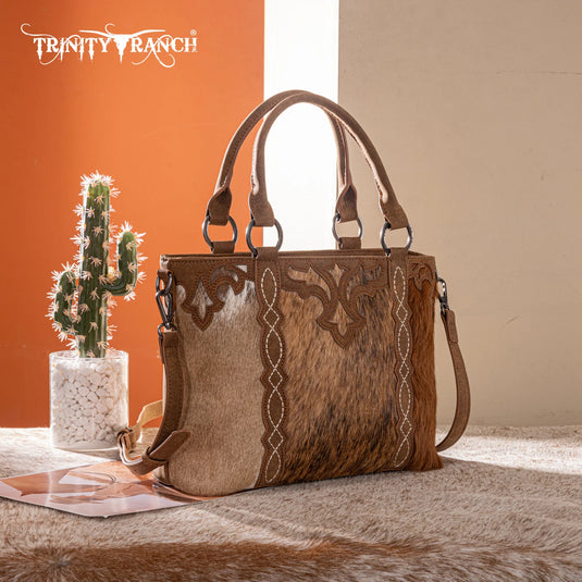 TR198G-8899BR - Trinity Ranch Genuine Hair-On Cowhide Collection Concealed Carry Tote - Brown