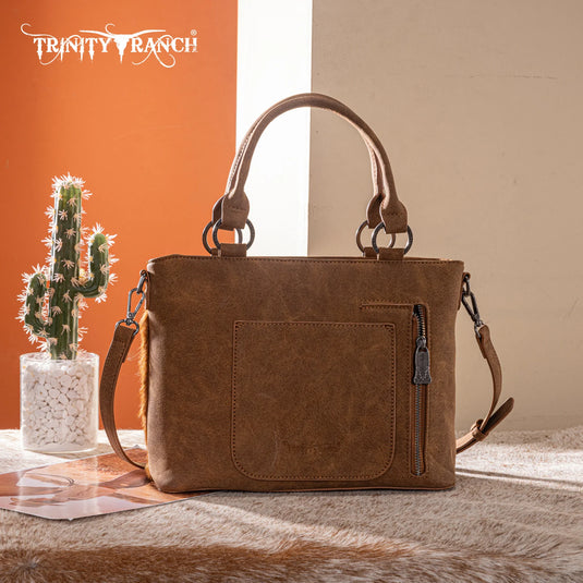 TR198G-8899BR - Trinity Ranch Genuine Hair-On Cowhide Collection Concealed Carry Tote - Brown