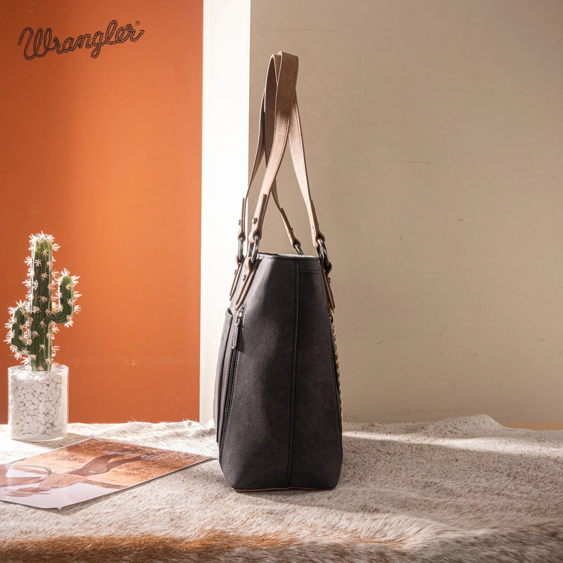 Load image into Gallery viewer, WG217-2002BK - Wrangler Braided Whipstitch Zippered Tote - Black
