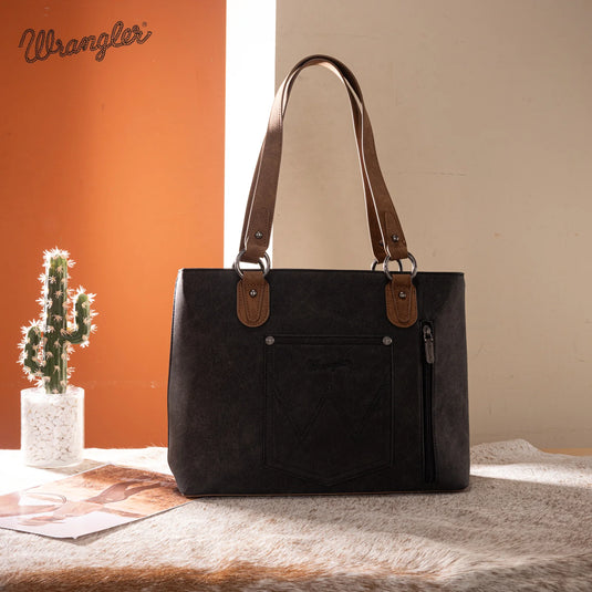 WG217-2002BK - Wrangler Braided Whipstitch Zippered Tote - Black