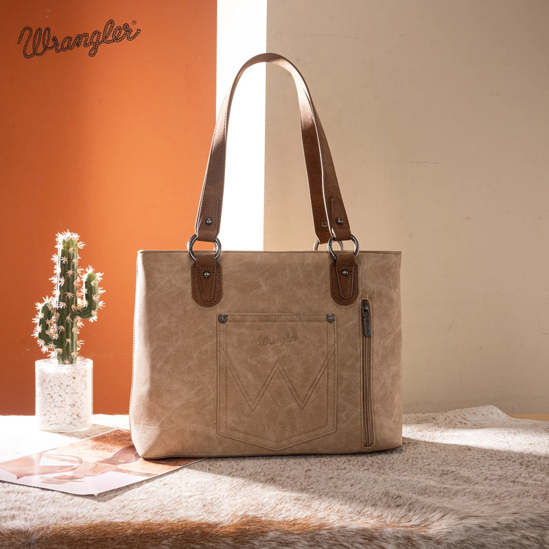 Load image into Gallery viewer, WG217-2002TN - Wrangler Braided Whipstitch Zippered Tote - Tan
