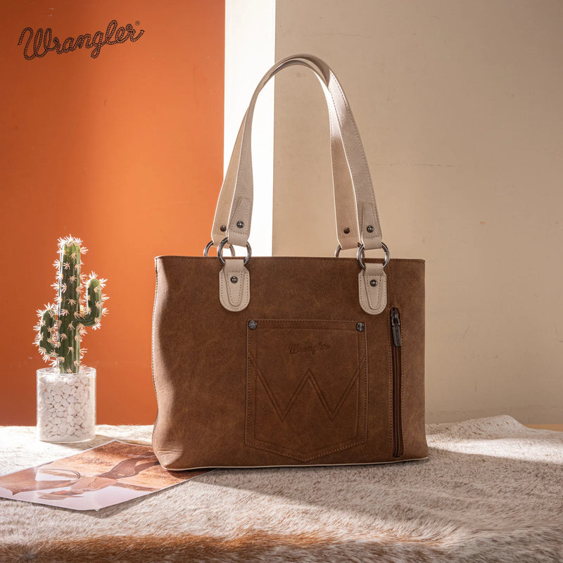 Load image into Gallery viewer, WG217-2002BR - Wrangler Braided Whipstitch Zippered Tote - Brown
