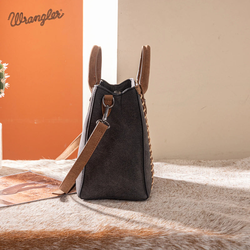 Load image into Gallery viewer, WG217-889BK - Wrangler Black Braided Whipstitch Top Handle Small Tote/Crossbody

