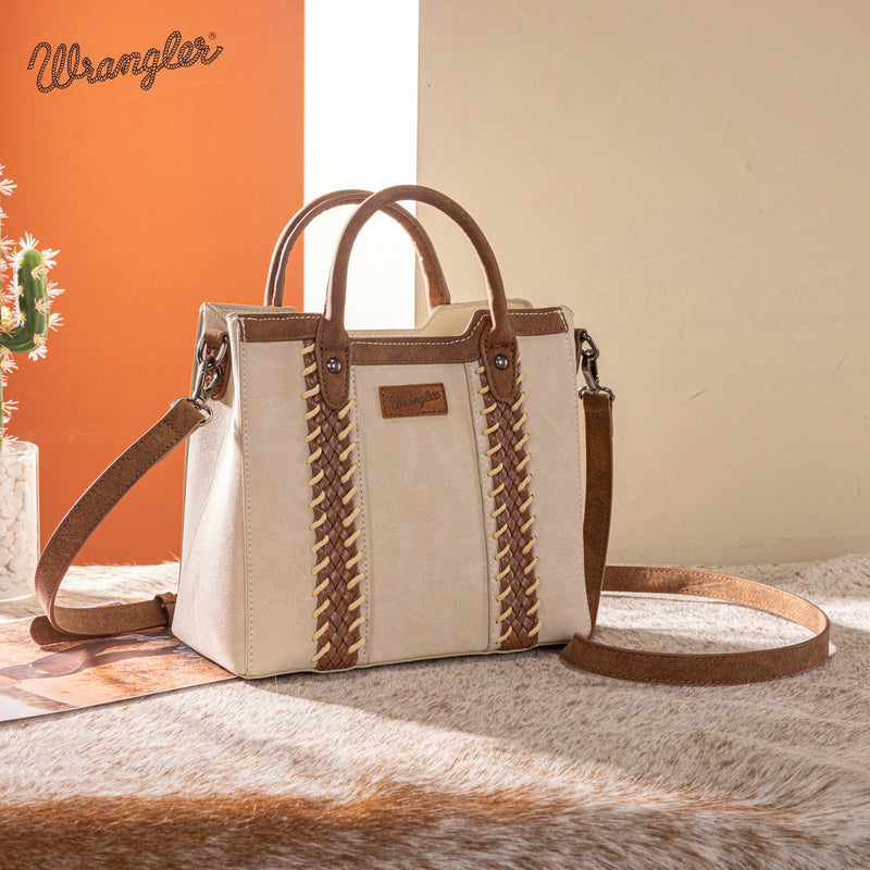 Load image into Gallery viewer, WG217-889BG - Wrangler Beige Braided Whipstitch Top Handle Small Tote/Crossbody
