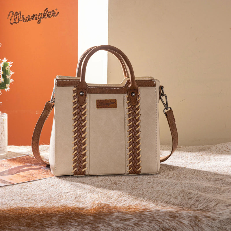 Load image into Gallery viewer, WG217-889BG - Wrangler Beige Braided Whipstitch Top Handle Small Tote/Crossbody
