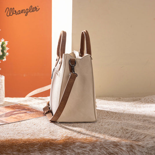 WG217-889BG - Wrangler Beige Braided Whipstitch Top Handle Small Tote/Crossbody