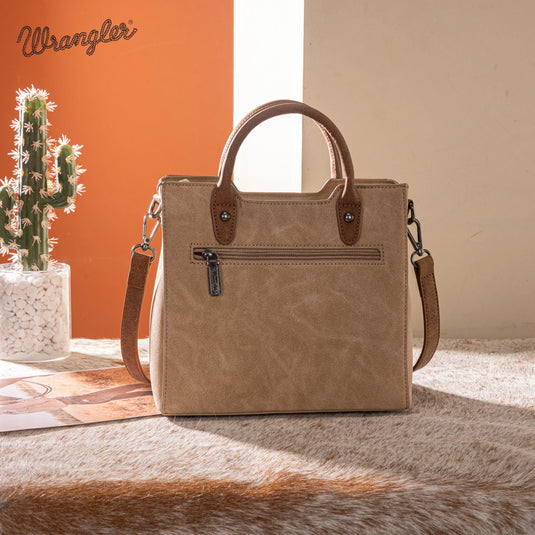 WG217-889TN - Wrangler Tan Braided Whipstitch Top Handle Small Tote/Crossbody