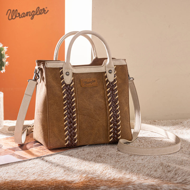 Load image into Gallery viewer, WG217-889BR - Wrangler Brown Braided Whipstitch Top Handle Small Tote/Crossbody
