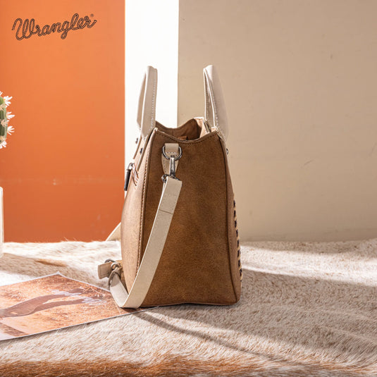 WG217-889BR - Wrangler Brown Braided Whipstitch Top Handle Small Tote/Crossbody