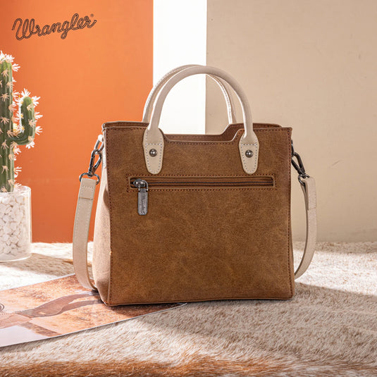 WG217-889BR - Wrangler Brown Braided Whipstitch Top Handle Small Tote/Crossbody