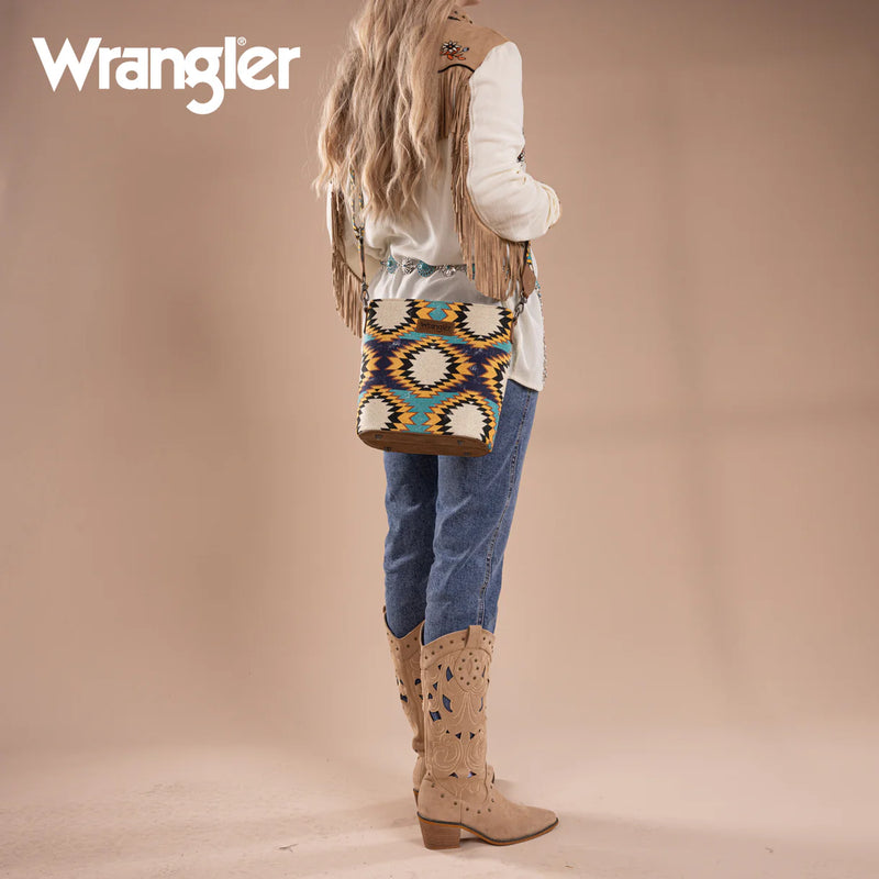 Load image into Gallery viewer, WG221-8360GN - Wrangler Aztec Distressed Print Dual Sided Print Crossbody - Green
