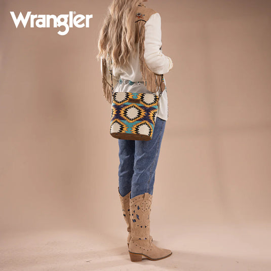 WG221-8360GN - Wrangler Aztec Distressed Print Dual Sided Print Crossbody - Green