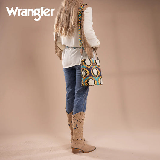 WG221-8360GN - Wrangler Aztec Distressed Print Dual Sided Print Crossbody - Green