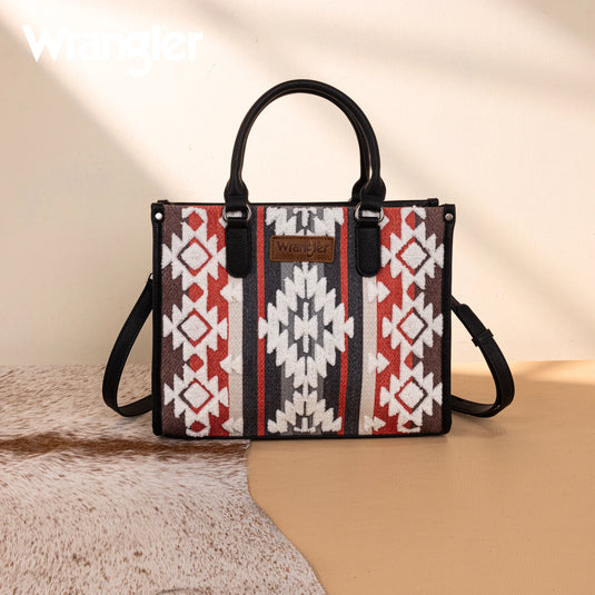 WG275-8120BK - Wrangler Sherpa Aztec Canvas Tote/Crossbody - Black