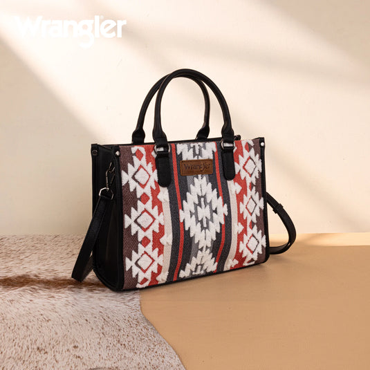 WG275-8120BK - Wrangler Sherpa Aztec Canvas Tote/Crossbody - Black