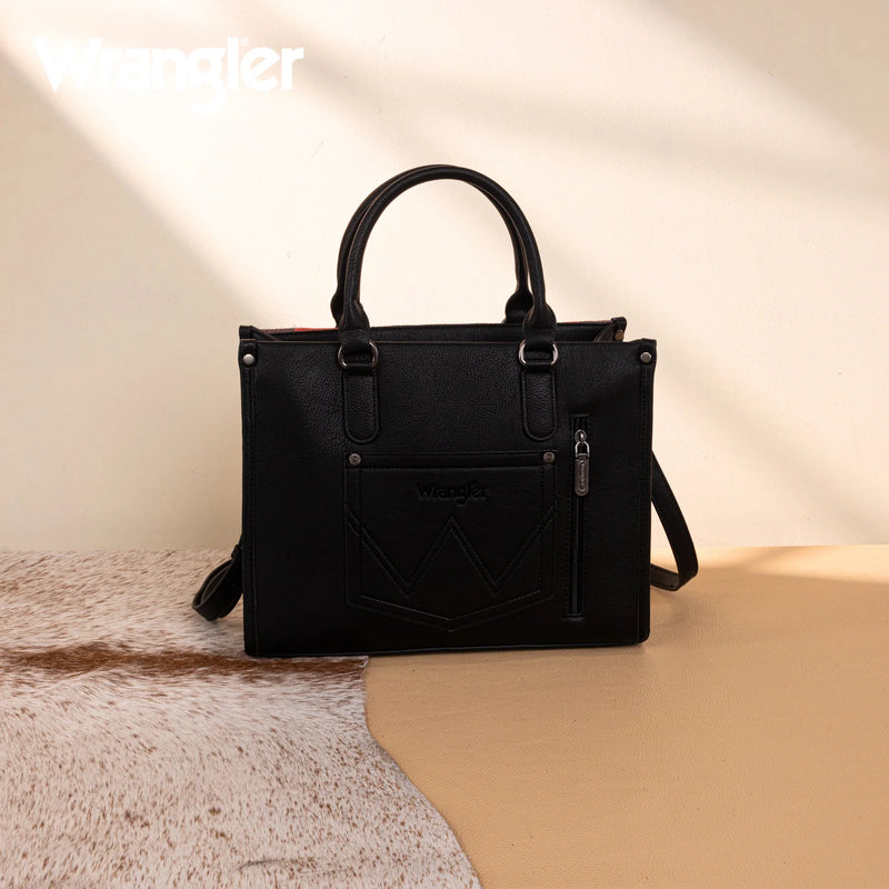 Load image into Gallery viewer, WG275-8120BK - Wrangler Sherpa Aztec Canvas Tote/Crossbody - Black
