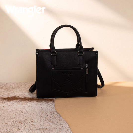 WG275-8120BK - Wrangler Sherpa Aztec Canvas Tote/Crossbody - Black
