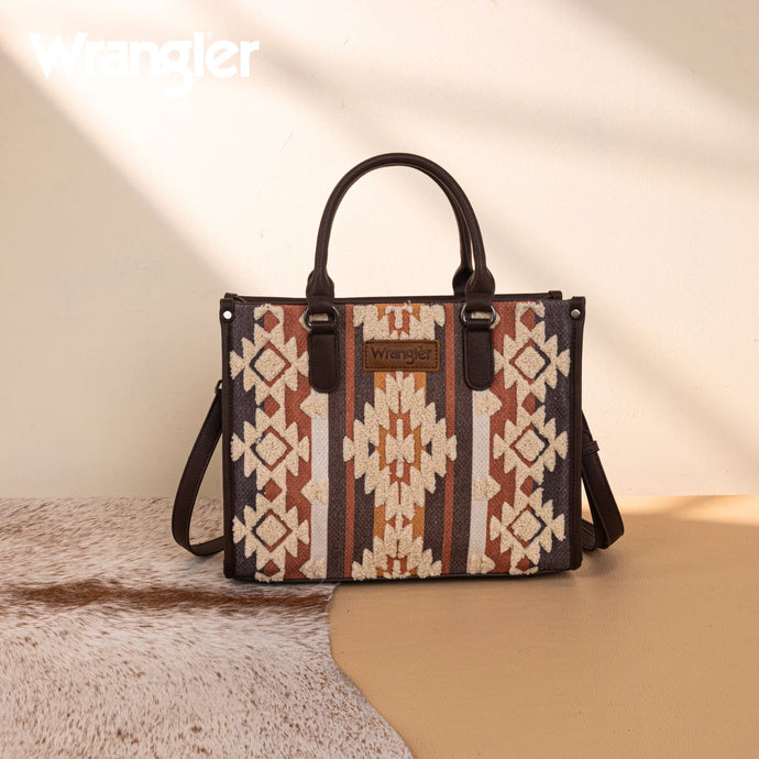 WG275-8120CF - Wrangler Sherpa Aztec Canvas Tote/Crossbody - Coffee