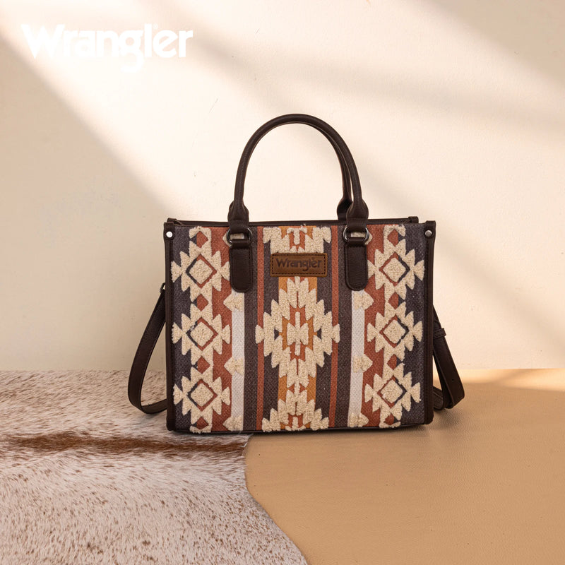 Load image into Gallery viewer, WG275-8120CF - Wrangler Sherpa Aztec Canvas Tote/Crossbody - Coffee
