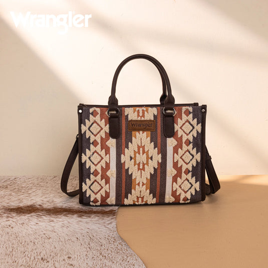 WG275-8120CF - Wrangler Sherpa Aztec Canvas Tote/Crossbody - Coffee