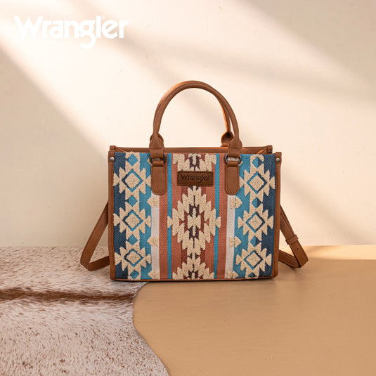 WG275-8120BR - Wrangler Sherpa Aztec Canvas Tote/Crossbody - Brown