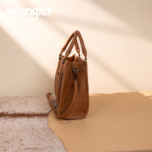 WG275-8120BR - Wrangler Sherpa Aztec Canvas Tote/Crossbody - Brown
