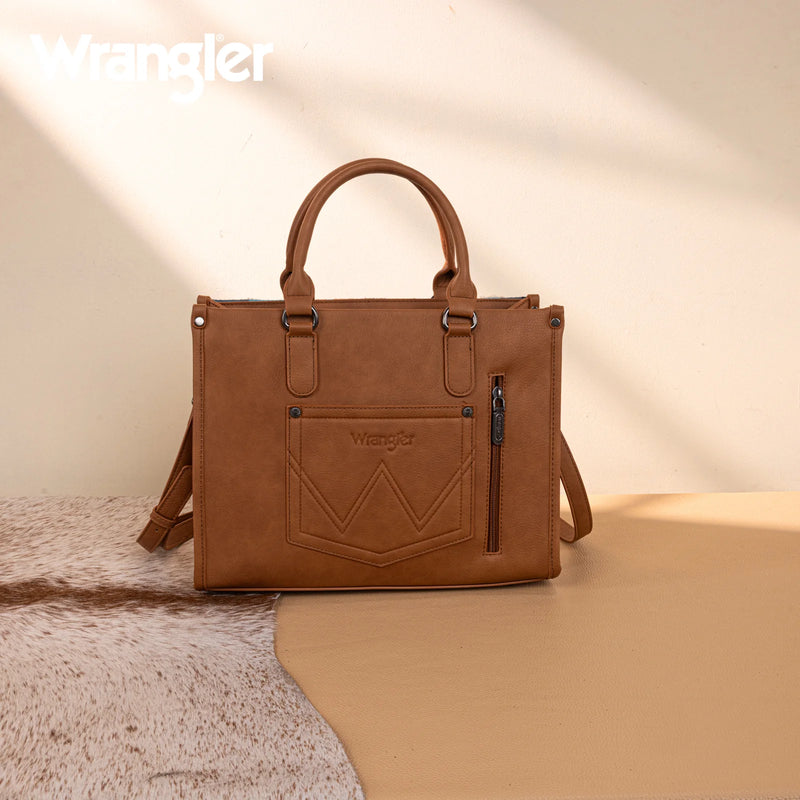 Load image into Gallery viewer, WG275-8120BR - Wrangler Sherpa Aztec Canvas Tote/Crossbody - Brown
