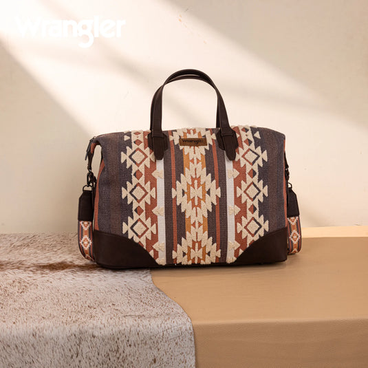 WG275-5110CF - Wrangler Sherpa Aztec Canvas Duffel Bag - Coffee