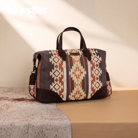 WG275-5110CF - Wrangler Sherpa Aztec Canvas Duffel Bag - Coffee