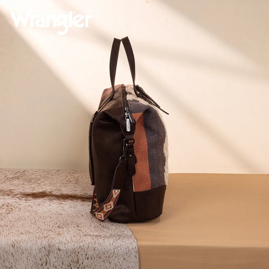 WG275-5110CF - Wrangler Sherpa Aztec Canvas Duffel Bag - Coffee