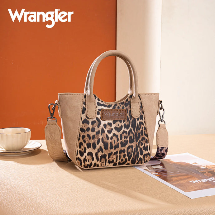 WG296-8015TN - Wrangler Leopard Print Small Tote/Crossbody -Tan