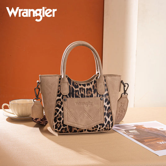 WG296-8015TN - Wrangler Leopard Print Small Tote/Crossbody -Tan