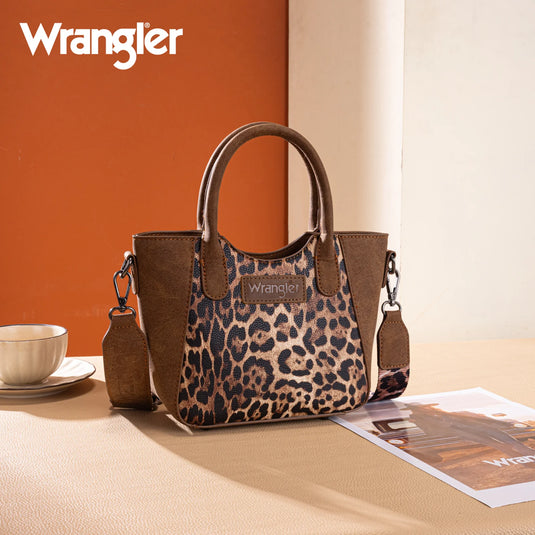 WG296-8015BR - Wrangler Leopard Print Small Tote/Crossbody -Brown