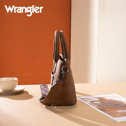 WG296-8015BR - Wrangler Leopard Print Small Tote/Crossbody -Brown