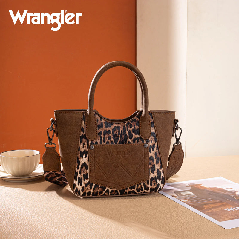 Load image into Gallery viewer, WG296-8015BR - Wrangler Leopard Print Small Tote/Crossbody -Brown
